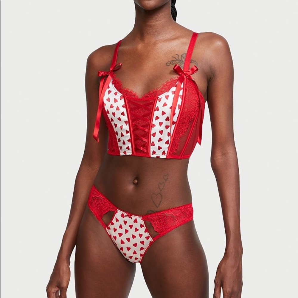 NWT Victoria’s Secret Unlined Lace-Up Heart Print Corset Bra Top